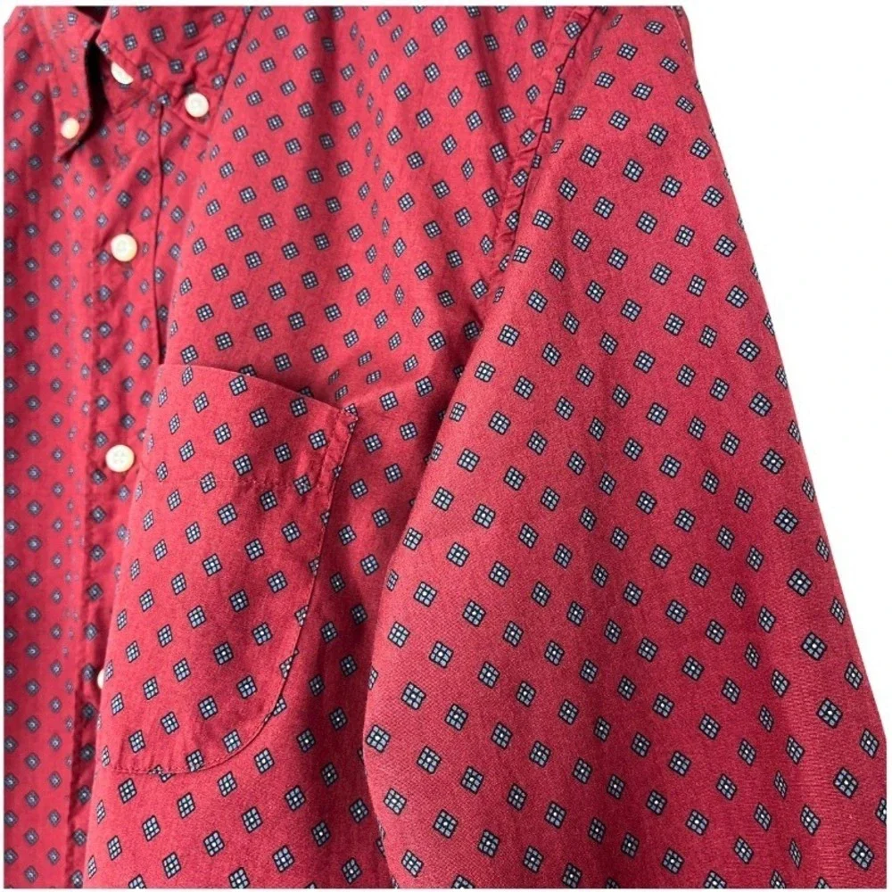 J.Crew Slim Fit Red Geometric Print Button Down Shirt 100% Cotton‎ Long Sleeve